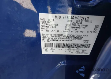 2014 Ford Edge Se from USA, damaged, VIN 2FMDK3GC5EBB06958